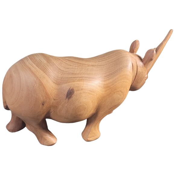 VINTAGE mid-century hand carved Indian rhino rhinoceros 9" folk art rustic lodge - Picture 6 of 6